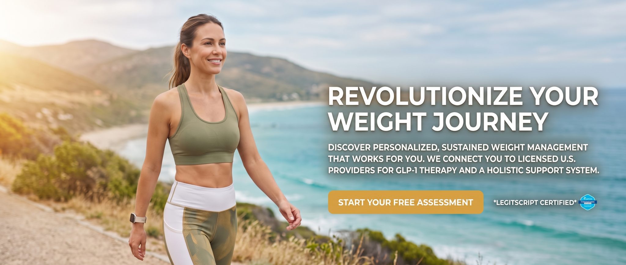 Revolutionize your weight journey. Discover personalized, sustained weight management that works for you. We connect you to licensed U.S. providers for GLP-1 therapy and a holistic support system. LegitScript certified.